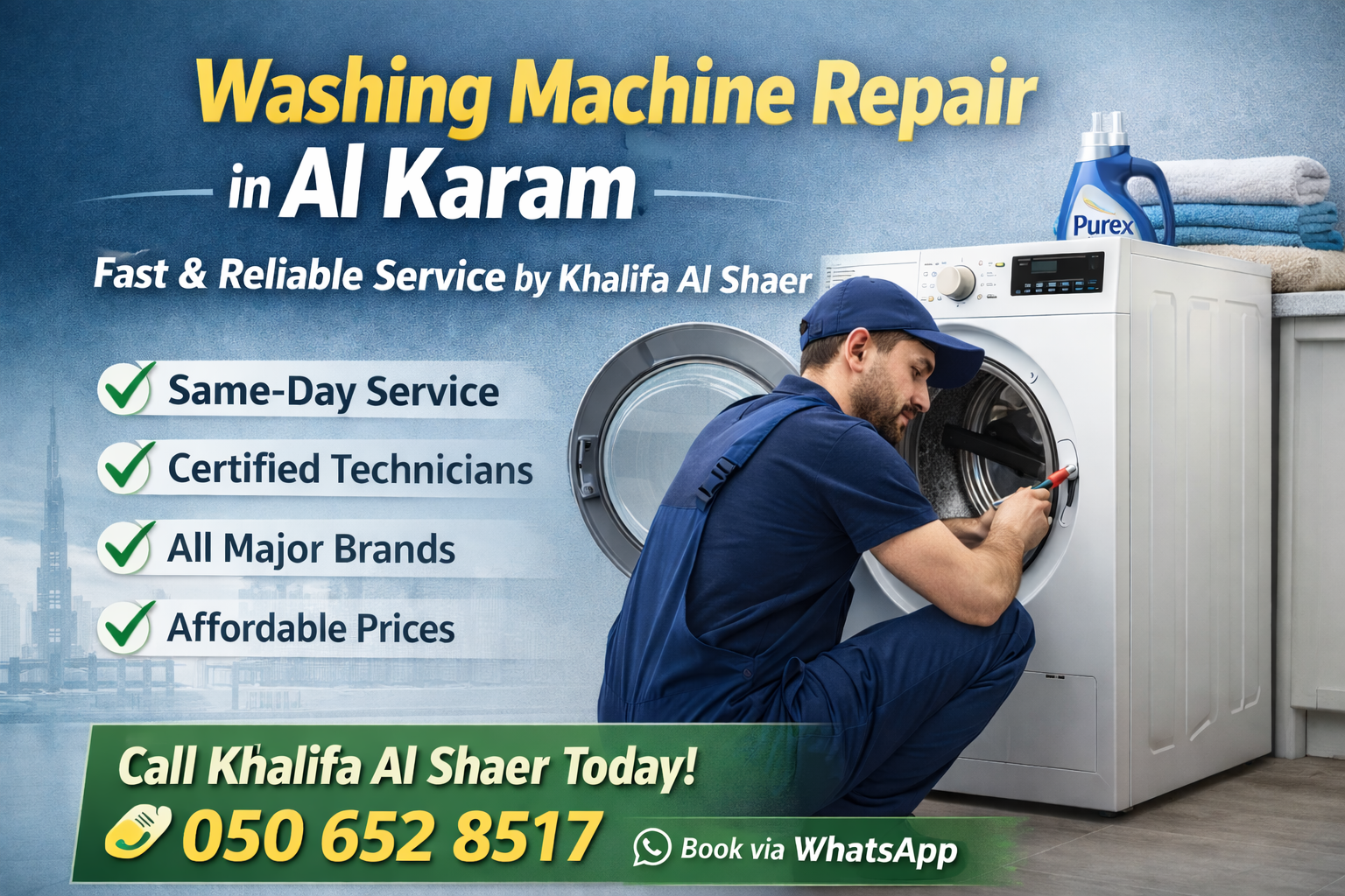 Washing Machine Repair in Al Karama – Fast & Reliable Service by Khalifa Al Shaer
