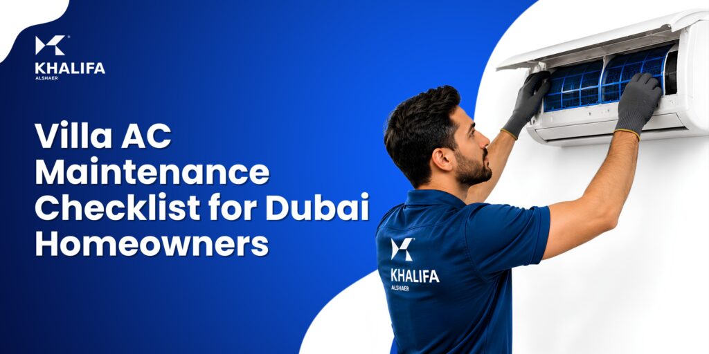 the blog post banner titled Villa AC Maintenance Checklist for Dubai Homeowners